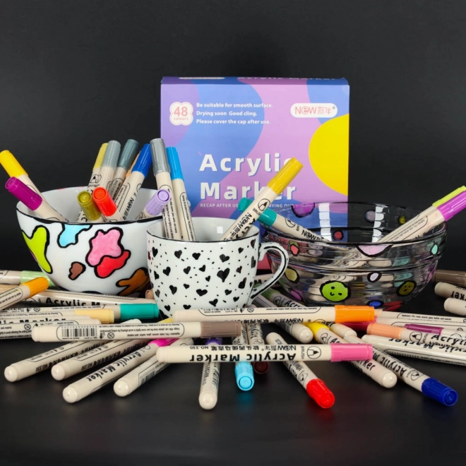 Waterdichte acrylverf markers voor stoffen en stenen, set van 48 stuks