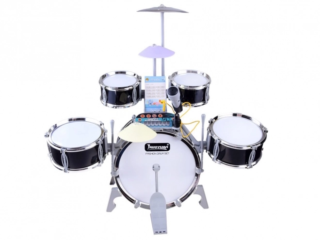 Children's drum set with microphone and music panel