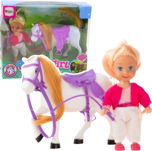 Mini-Puppe mit Pferd – Reitset mit Sattel und Zaumzeug