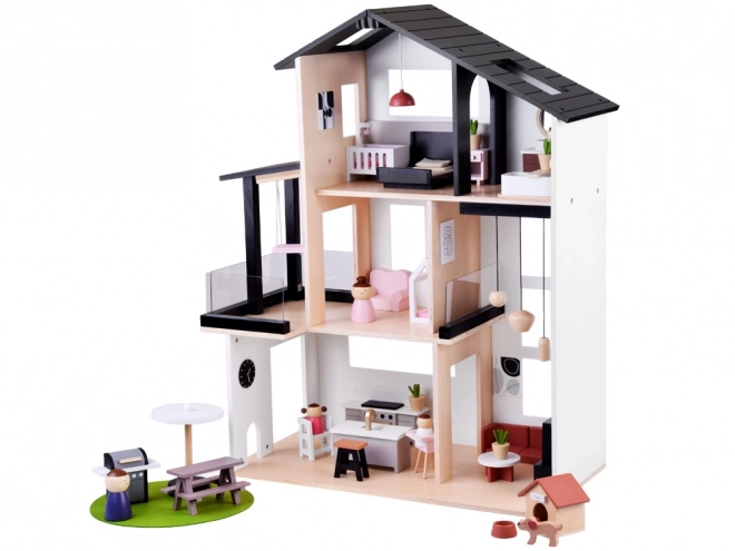 Houten poppenhuis in loftstijl