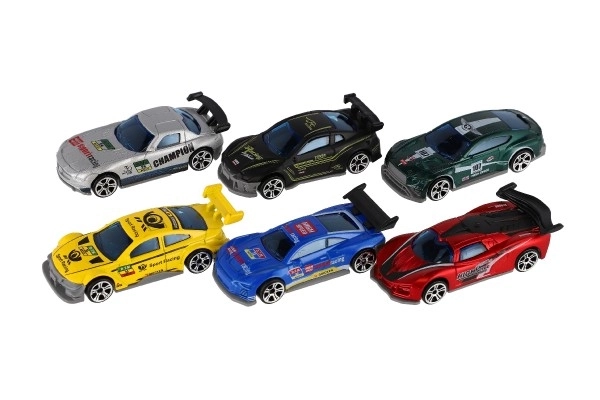 Auto race 6 stuks metaal/plastic 8cm vrije loop in doosje 10,5x27x4cm