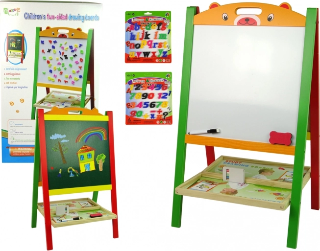 Wooden 2-in-1 Double-Sided Kids’ Easel with Magnets, Letters and Numbers