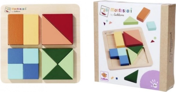Puzzle en bois Montessori à carrés – casse-tête géométrique avec 4 carrés