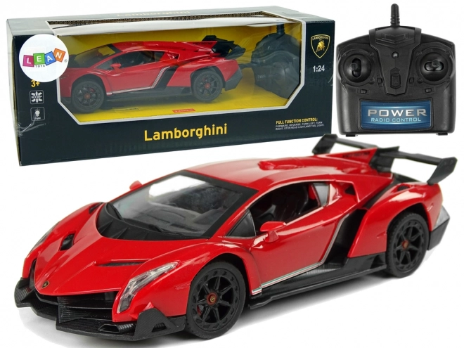 Sportwagen R/C 1:24 Lamborghini Veneno Rood 2.4 G Lichten