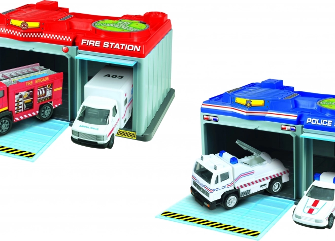 Draagbaar station met 2 metalen auto's 24x15,5x12,5 cm