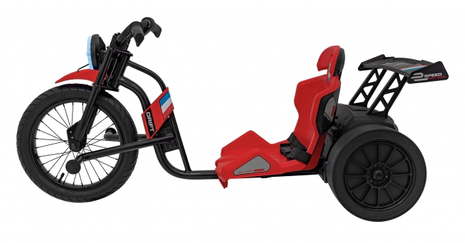 Kinderrit op driftende fiets rood