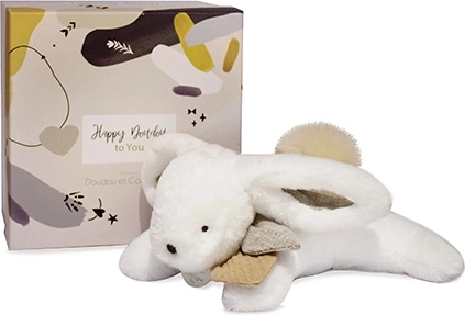 Gift set – plush bunny with beige pompom 25 cm