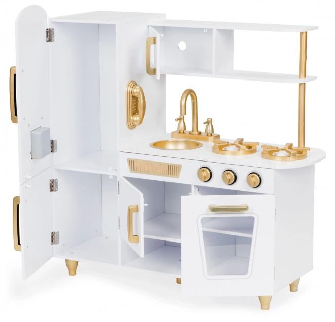 Grote houten keuken voor kinderen, wit en goud, ECOTOYS