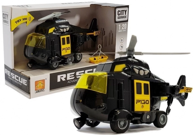 Rescue helicopter with battery, lights, and sounds