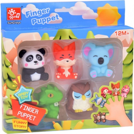 Rubberen vingerpopjes Dierentuin dieren - set van 5 figuurtjes