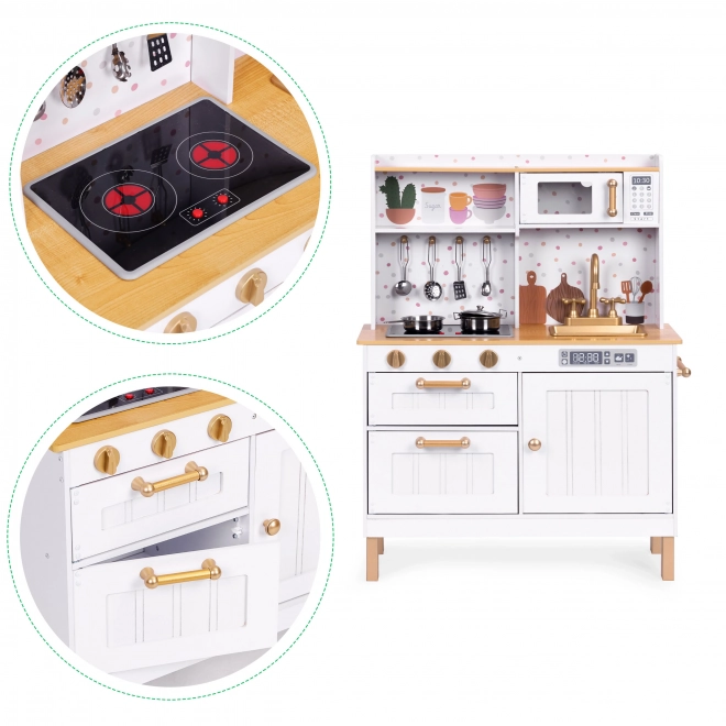 Houten speelkeuken voor kinderen met geluiden en LED-verlichting, groot, met deurtjes die open kunnen en 7 accessoires, ECOTOYS