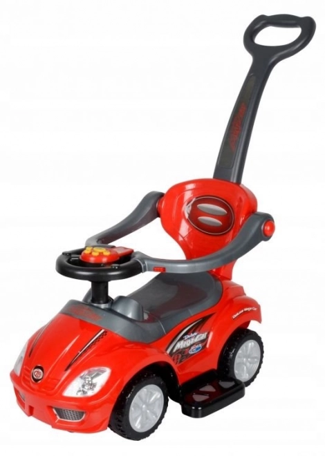 Loopauto 3-in-1 DELUXE met handvat en muziekpaneel - rood