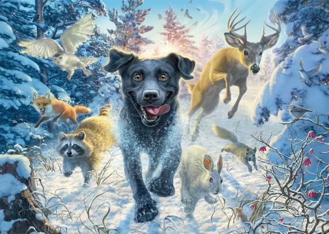 Puzzel Labrador in de sneeuw 1000 stukjes