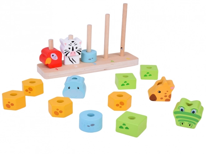 Colorful Wooden Pyramid Animal Blocks Educational Toy
