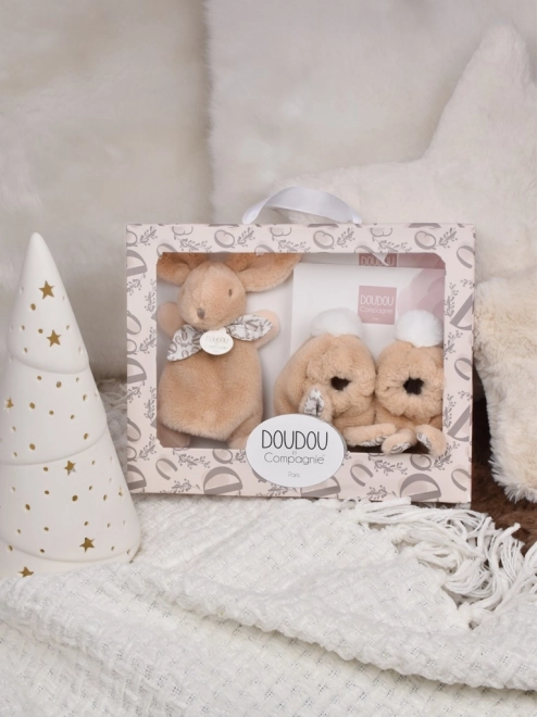 Gift set Doudou beige plush bunny and booties