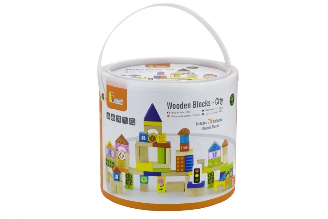 Houten bouwset 75 blokken - stad