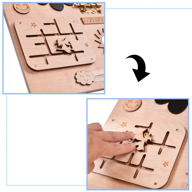 Houten manipulatiebord roze klokken 75 x 50 cm