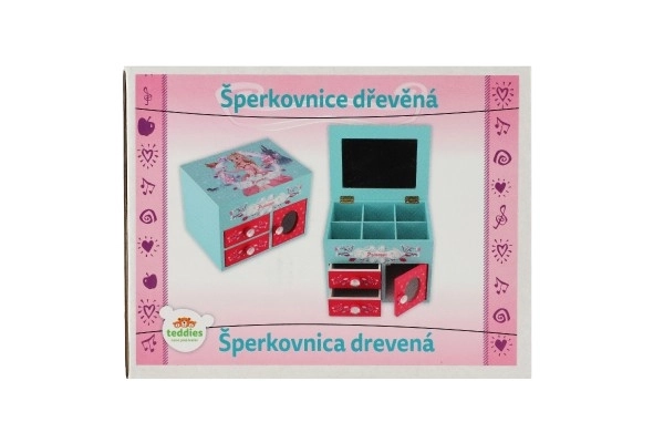 Juwelenkastje Princess 3 lades met opklapbare bovenkant met spiegel hout 16x12,5x12cm in doos