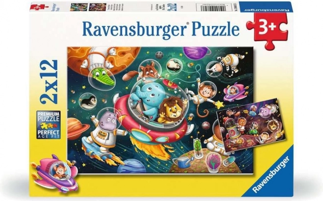 Puzzle Animals in Space 2x12 Pieces Ravensburger