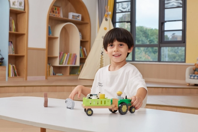 Houten tractor met diertjes