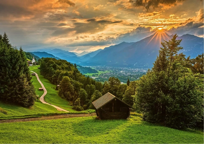 Puzzle Sunset over the Mountain Village Wamberg 1500 pieces SCHMIDT