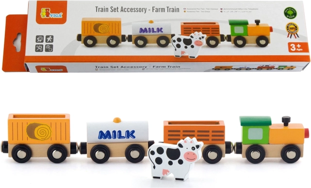 Petit train de ferme en bois VIGA – accessoire pour circuit de train