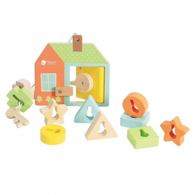 Classic World Montessori houten kralen rijgen sleutels en deuren 11 stuks