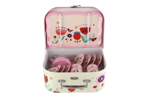 Thee set in koffertin blik 26x19x10,5cm