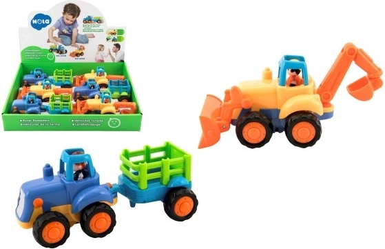 kunststof tractor met aanhanger met vliegwiel 16 cm voor de allerkleinsten