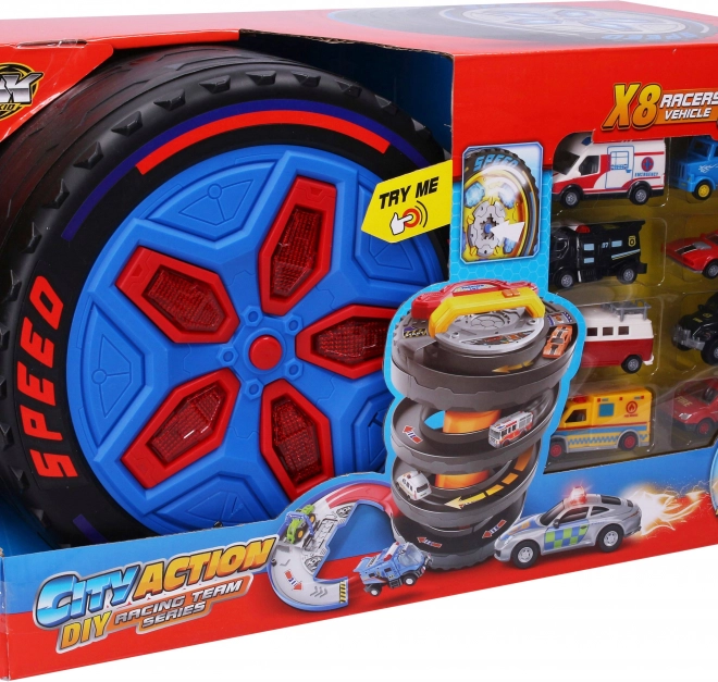 Racestation met effecten 8 auto's 43,5x43,5x37,5 cm