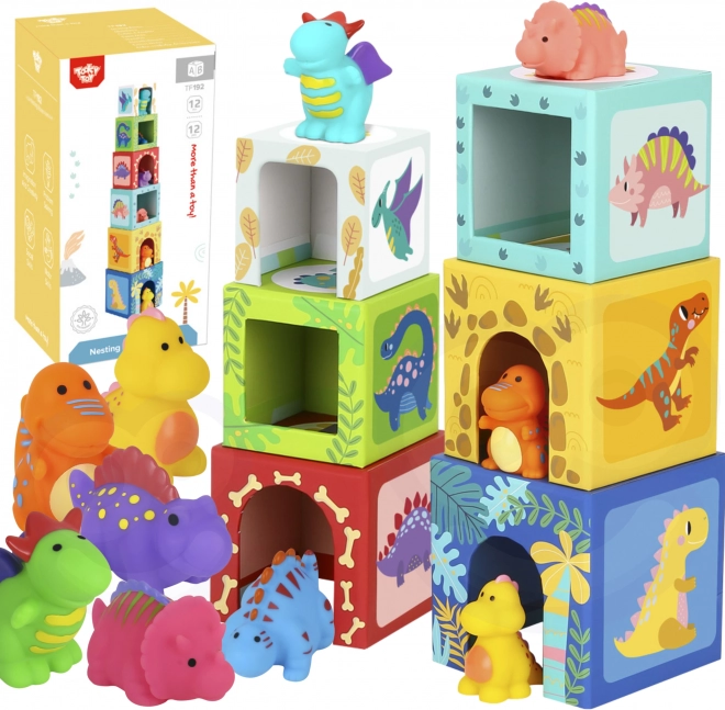 Tooky Toy cubes à encastrer dinosaures avec 6 figurines, 12 pièces