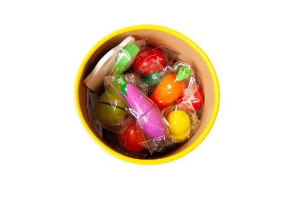 Houten fruit en groenten om te snijden