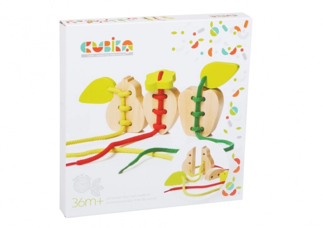 Houten speelgoed aan koord Cubika Fruit peer appel aardbei