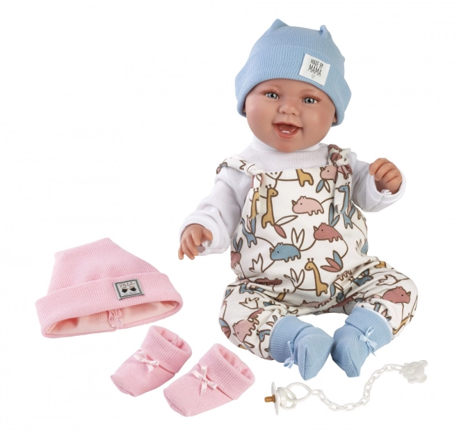 Llorens 84481 NEW BORN 2 in 1 - realistische babypop met geluiden en zacht stoffen lichaam - 44 cm