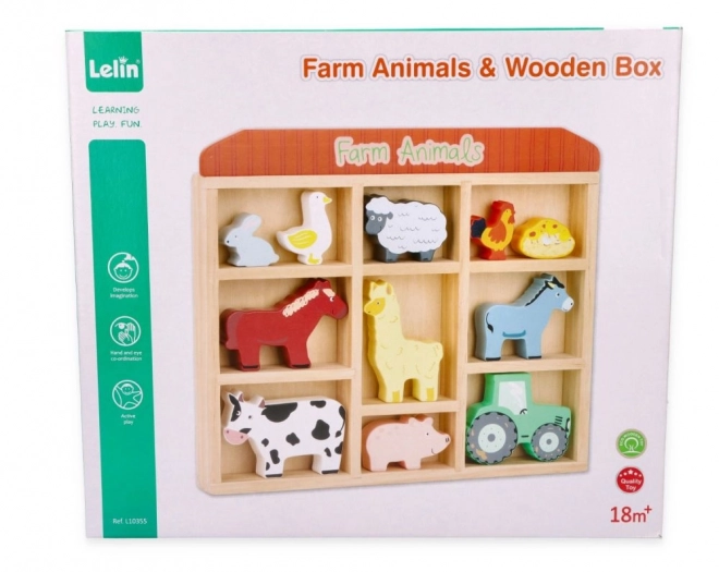 Wooden set of farm animals in a frame