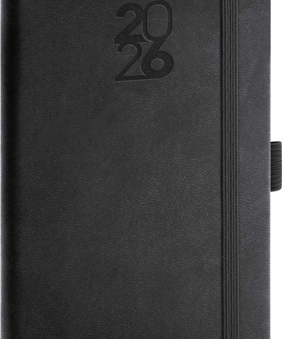 Agenda de poche noir élégant avec élastique et boucle pour stylo Aprint 2026