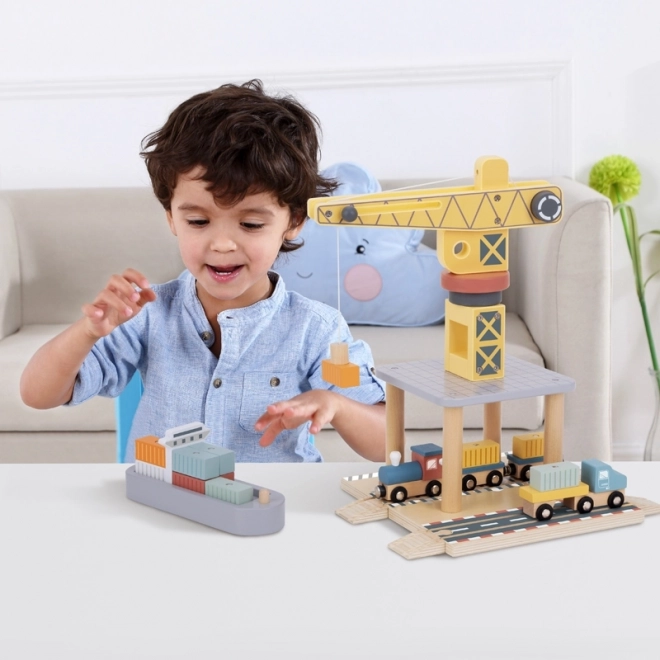 Tooky Toy Wooden Port Crane Set