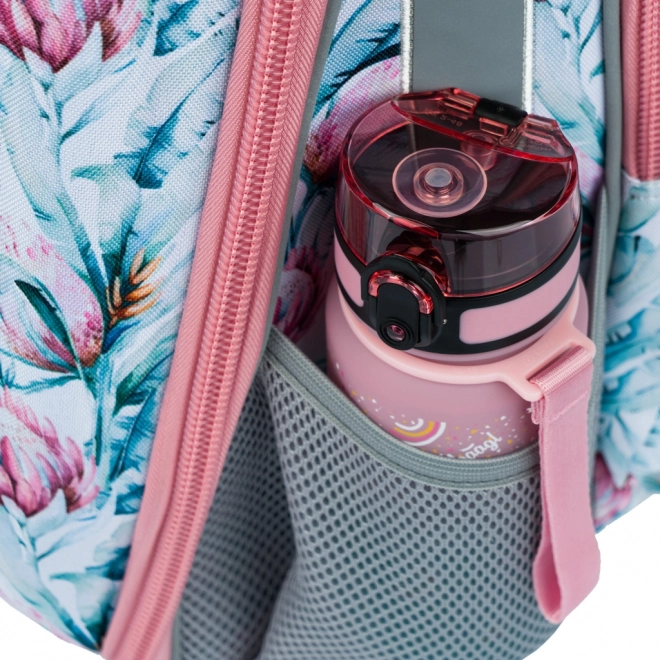 Schooltas met wasbeer en bloemenpatroon
