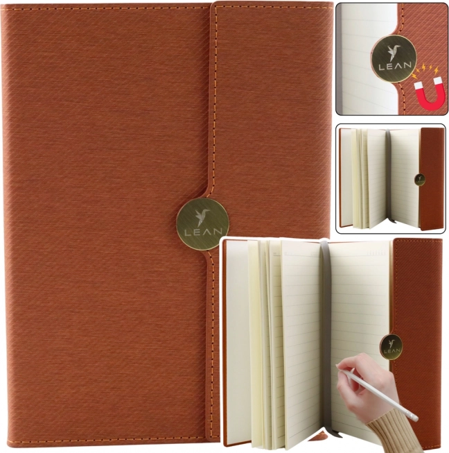 Bruin magnetisch A5-notitieboek met lijnen en elegante omslag