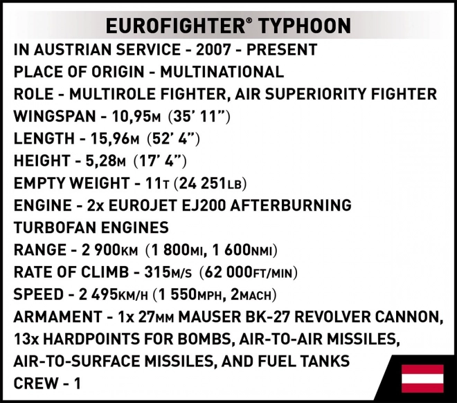 COBI 5850 Forces Armées Eurofighter Typhoon Autriche, 1:48, 578 p