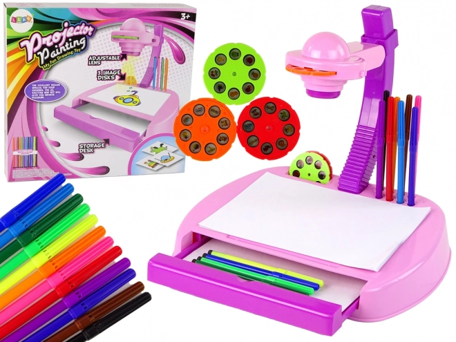 Kinder projector roze tafelmodel voor tekenen met stiften en opbergruimte