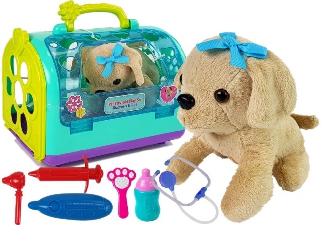 Dierenarts set met hond en drager