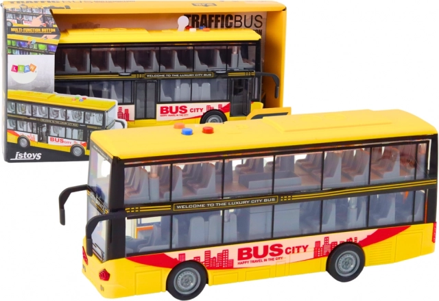 Dubbeldekkerbus 1:16 met licht, geluid en vliegwiel – geel