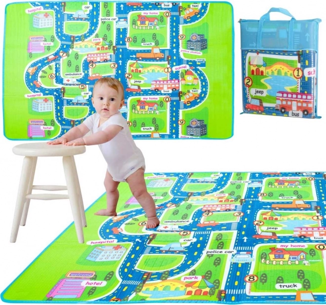 Opvouwbare kinder speelmat met straatmotief 160 x 130 cm