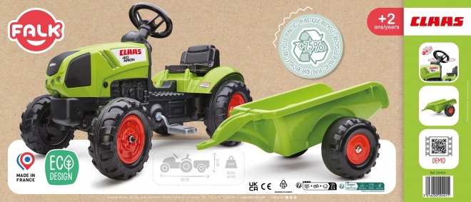 Tracteur Claas Arion 410 à pédales avec remorque vert