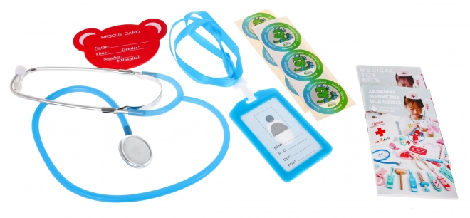 Ensemble en bois Docteur + brochures éducatives + autocollants "Patient courageux" - 30 pièces