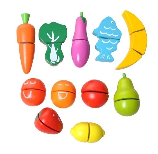 Houten fruit en groenten om te snijden