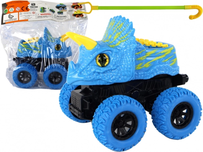 Triceratops toy car with rubber wheels blue