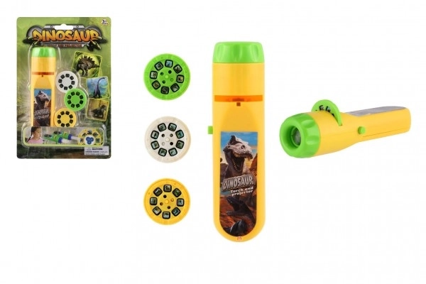 Projector dinosaurus plastic 13cm op batterijen met licht op kaart 14x21cm