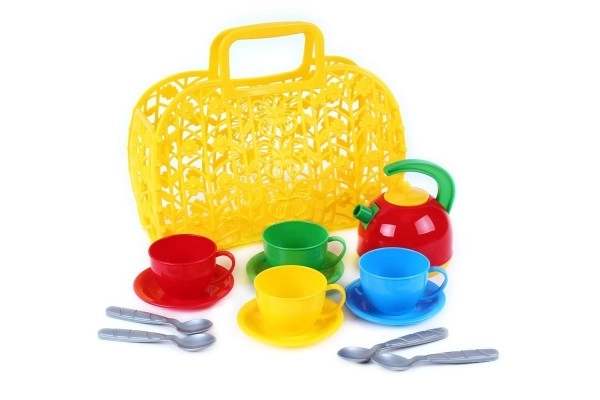 Bunte Kinder-Teeservice im Plastikkoffer